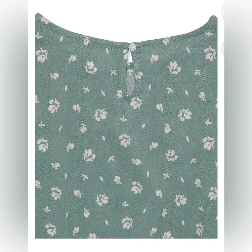 Wonder Nation Green Floral Blouse with Puff Sleeves
